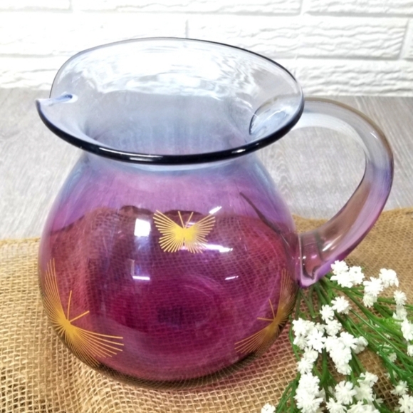 Purple ombre pitcher w/ gold butterflies - Picture 8 of 12